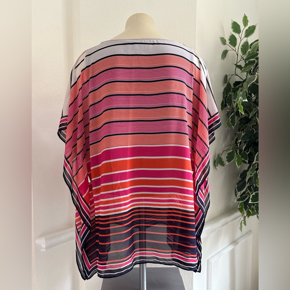 Michael Kors Pink and Red Striped Poncho Style Blouse - Picture 2 of 10